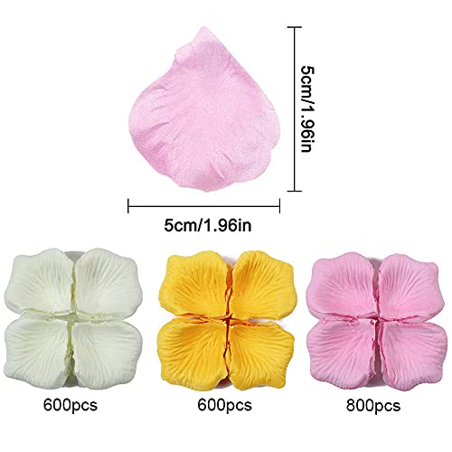 Quiksmart 2000 Pieces Artificial Rose Folwer Petals 3 Color Wedding Silk Simulation Rose Petals No-Taste PA for Wedding Valentine Day Flower Decoration-Red White Pink - Image 2