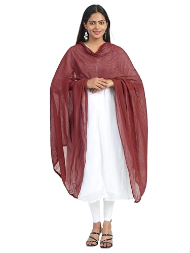 Image of Miraan Solid Pure Cotton Dupatta with Pom Pom Border, 2.25 meters length (DUPCOTTON)