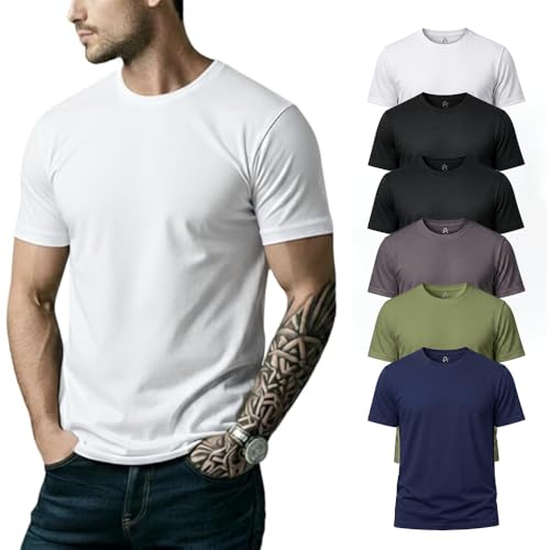 Image of Men's Premium 100% Cotton T-Shirt, Lightweight Short Sleeve Crew Neck Tee, Soft Breathable Summer Essential, Regular Fit