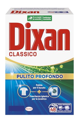 Dixan Classico Pulito Profondo, Detersivo Lavatrice polvere per eliminare le macchie ostinate, formato da 48 lavaggi