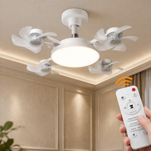 Image of Drone LED Ceiling Light with Fan | Foldable Blades | 3 Color Modes (Warm /Neutral /White) | Modern Ceiling Lamp for Bedroom, Living Room(with Remote)
