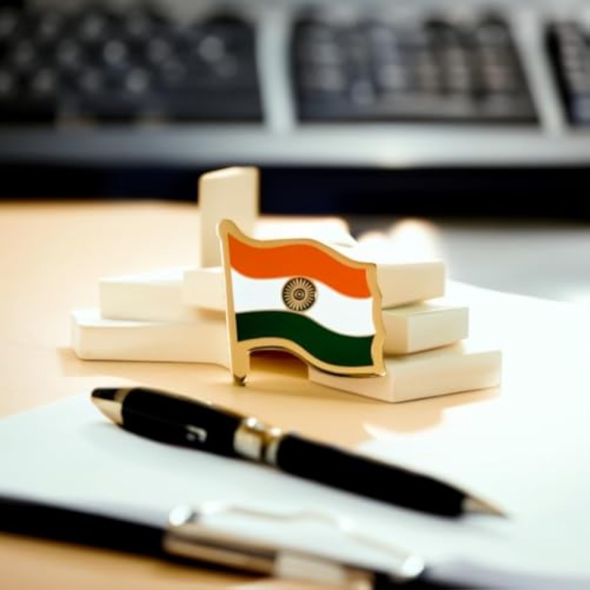Brass Metal Indian National Flag Badge with Pin, Brooch