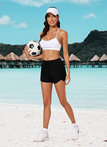 Aleumdr Women's Drawstring Bathing Suit Bottoms For Women 3" High Waisted Swim Shorts Beach Board Shorts Upf50+ With Zipper Pockets Black Medium #TOP6