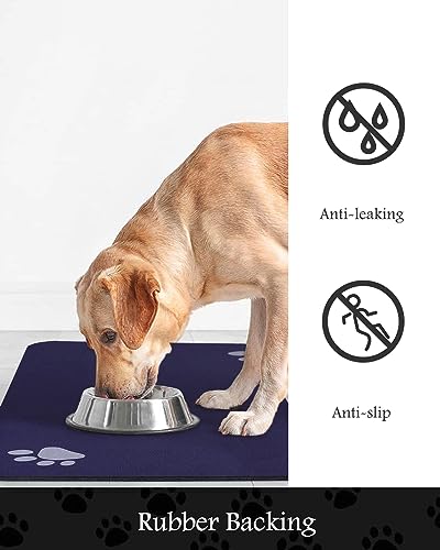 Image of Pet Feeding Mat-Absorbent Dog Mat for Food and Water Bowl-No Stains Quick Dry Water Dispenser Mat-Dog Accessories Pet Supplies-Bowl for Messy Drinkers（Navy,16 inchx24 inch