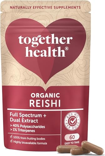 together Reishi orgánico | Alta resistencia 10000 mg | Extracto dual 20:1 | Espectro completo | 100% cuerpos fructíferos | 40% polisacáridos y 30% beta-glucanos | Hericenonas | Sin aditivos