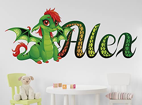 Dragón Bebé Verde para Niños Calcomanías de Vinilo Personalizadas con Nombre Pegatinas de Letras Calcomanías de Pared KA519-1 (Gigante: 132cm x 46cm) Cover