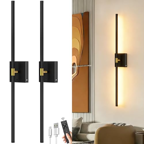 iThird Battery Operated Wall Sconces Set of 2: 10000mAh Rechargeable Wireless Wall Lights, 360°...