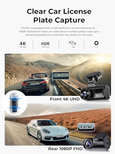 Dash Cam Front Rear: 4K+1080P Full HD Dashcam Free 64GB Card, with 5G WiFi GPS, Dual Dash Camera for Cars with 3" IPS Screen, Night Vision, HDR, App Control, 24H Parking Mode, Loop Record - Image 3