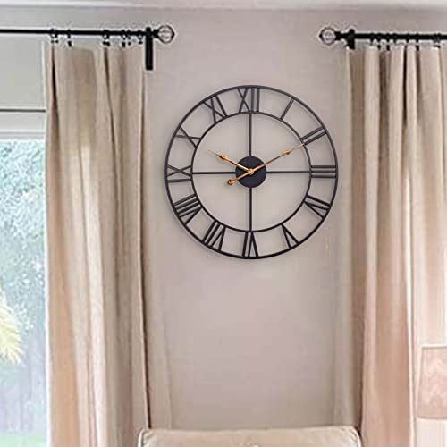 Große Metall-Wanduhr, 60 cm, europäische Vintage-Wanduhr mit römischen Ziffern, leise, tickt nicht, batteriebetrieben, Dekor-Wanduhr für Dachboden, Schlafzimmer, Wohnzimmer, Küche, Metall, S – Bild 6