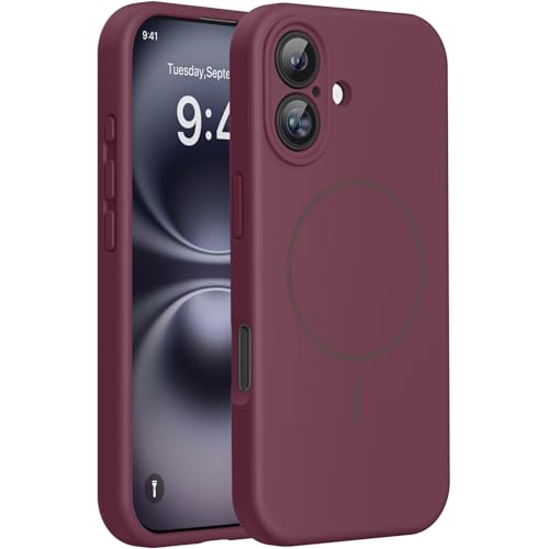 Image of Miracase Magnetic for iPhone 16 Plus Case, [Soft Anti-Scratch Microfiber Lining], Compatible with MagSafe, Liquid Silicone Shockproof Drop Protection Phone Case for 16 Plus,Wine Red