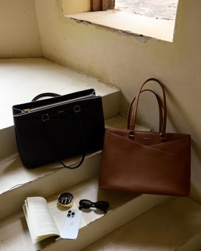 Image of Laptop Tote Bag for Women 15.6 Inch Waterproof Leather Computer Laptop Bag Women Business Office Work Bag Briefcase Large Travel Handbag Shoulder Bag