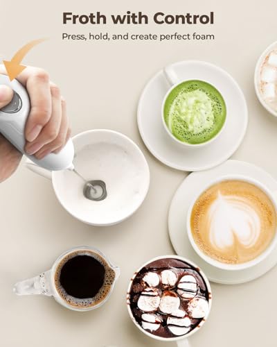 SIMPLETaste Milk Frother Handheld Battery Operated Electric Foam Maker, White Drink Mixer with Stainless Steel Whisk for Cappuccino, Bulletproof Coffee, Latte
