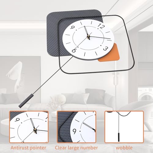 Large Decorative Wall Clock with Pendulum for Living Room, Diamond Design Gold Frame, Orange Accent White Dial, Silent for Living Room, Bedroom, Study, Office - Image 3