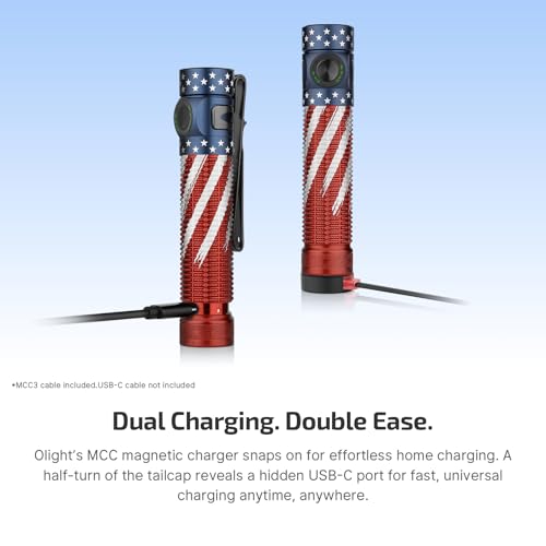 Image of OLIGHT Baton4 Pro EDC Flashlight Rechargeable, 1600 Lumens Small Pocket LED Light with Tactical Switch and Magnetic & USB C Dual Charging for Home Use, Camping and Emergency (Stars&Stripes Edition)