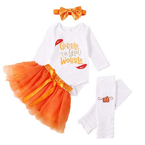 Newborn Baby Girl Thanksgiving Clothes Letter Print Romper Top Tutu Skirt+Headband+Leg Warmers Outfit Sets