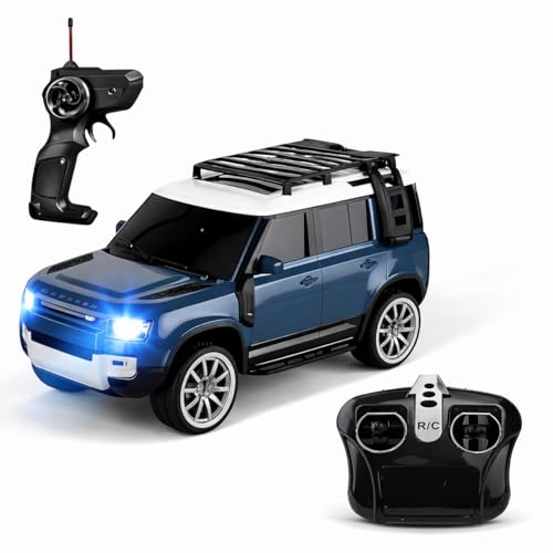 Image of TOYMELO Remote Control Defender Die-cast Car 4Wd High-Speed Off-Road Rc Car with Led Lights, 1:18 Scale Roof Rack and 5 Side Steps, Random Colour and Remote
