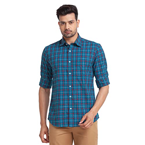 Image of Colorplus Red Checks Tailored Fit Casual Shirts for Men