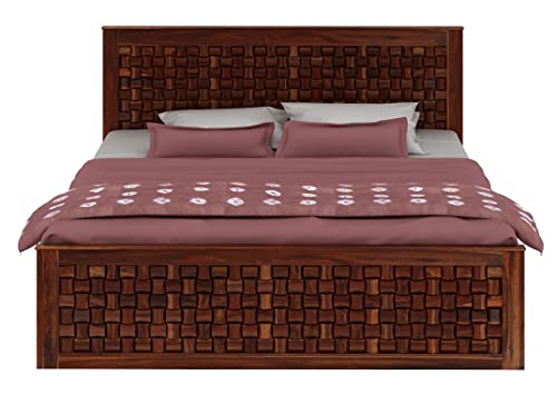 Image of WOODLAB Furniture Solid Sheesham Wood King Size Bed with 2 Side Drawer Storage and Niwar Style Headboard | Wooden Double Bed Cot Palang for Bedroom Living Room Home and Hotel (Honey Finish)