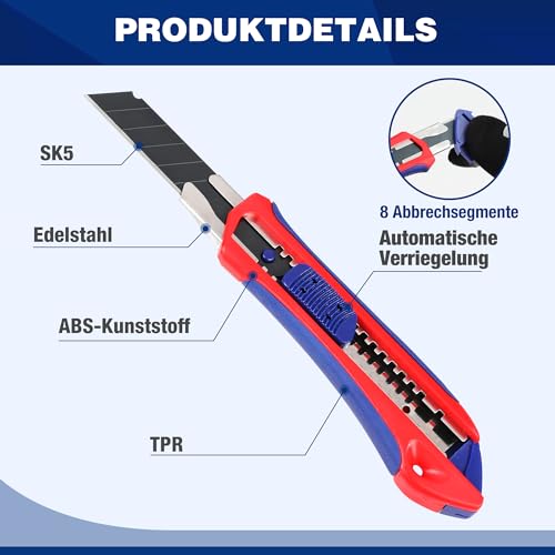 WORKPRO 3 Stück Cuttermesser Set 18mm mit 10 Ersatzklingen aus SK5 – Ansicht 2
