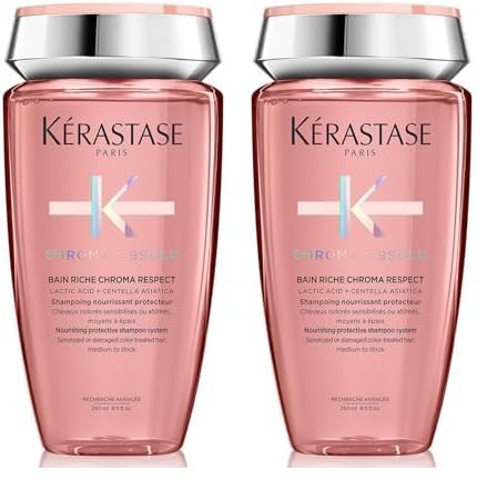 Kérastase Chroma Absolu, Champú Protector, Para Pelo Teñido Sensibilizado y/o Dañado Medio o Grueso, Champú Sin Sulfatos*, Bain Riche Chroma Respect, 250 ml (Paquete de 2)