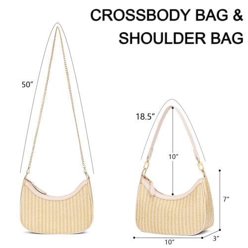 Image of KKXIU Summer Straw Beach Woven Shoulder Bag Vacation Clutch Purses for Women Hobo Tote Handbags (Beige)
