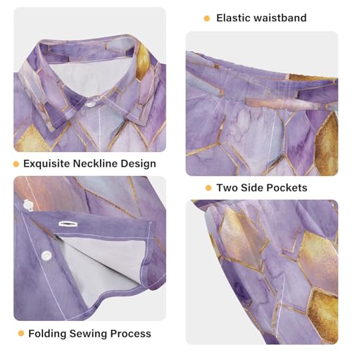 Boccsty Lavender Gold Honeycomb Boy Summer Shorts Sets Hawaiian Toddler Boys T-Shirt & Pants 2 Pcs 3T4