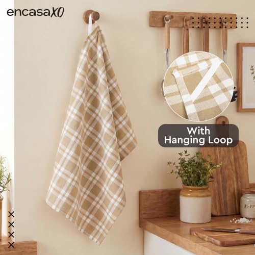 Image of Encasa XO Kitchen Towels Cotton Pack of 4 | 70x45 cm, Franca Beige Combo - Dish Cloths | Highly Absorbent Cleaning & Wiping Cloths for Kitchen | Reusable Tea Towels