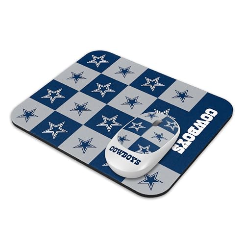 SOAR NFL Wireless Mouse and Mouse Pad- Checkered Dallas Cowboys