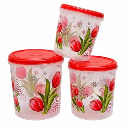 Image of Truvic Airtight Kitchen Storage Container - Set of 3 (5L, 7L, 10L) Food Grain Storage Boxes, Plastic Multipurpose Organizer, Leakproof, Stackable, Multicolour