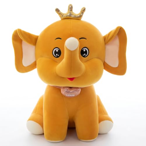 Image of Hug n Feel Premium Soft Elephant Plush Toy with Crown | 35cm Stuffed Animal for Kids, Babies & Toddlers | 100% Safe, BPA-Free, Non-Toxic & Washable | 1 Piece Brown Or Grey