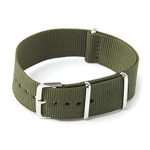 PRINDIY Bande en Nylon de Bracelet de Montre de Toile de Sangle de Bande d'hommes Largeur Vert de l'armée 18mm Cover