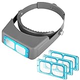 Head Mount Magnifier Headband Magnifier Professional Jeweler's Loupe Handsfree Reading Magnifier Magnifying Glasses with 4 Replaceable Lenses 1.5X,2.0X,2.5X,3.5X Magnification for Watch Repair, Crafts