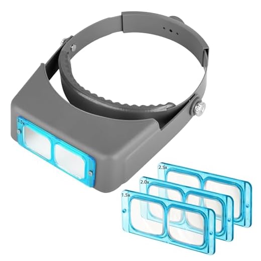 Head Mount Magnifier Headband Magnifier Professional Jeweler Loupe Hands-Free Reading Magnifier Magnifying Glasses with 4 Replaceable Lenses 1.5X,2.0X,2.5X,3.5X Magnification for Watch Repair, Crafts