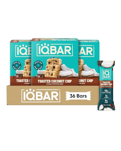 IQBAR Clean High Protein Bars, Low Sugar Snack, Toasted Coconut 36ct