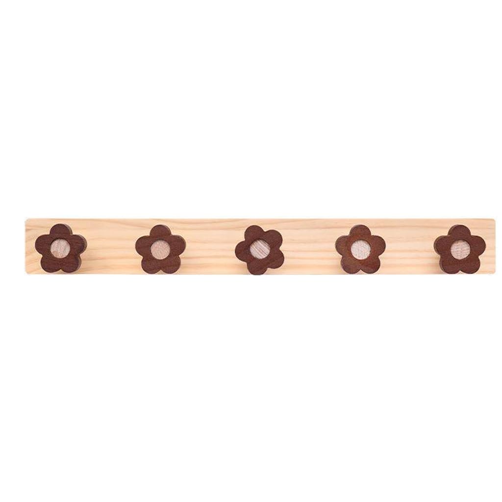 ZHOUXIAO Solid Wood Vertical Coat Rack Wall Mount,Cute Flower Coat Hooks Hanger 5hook