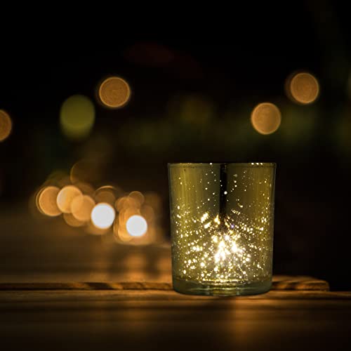 Relaxdays Tealight Holders, Set of 12, Table Decor, Votive Candle Glasses, H x Diam.: 8.5 x 7 cm, Home & Garden, Gold - Image 2