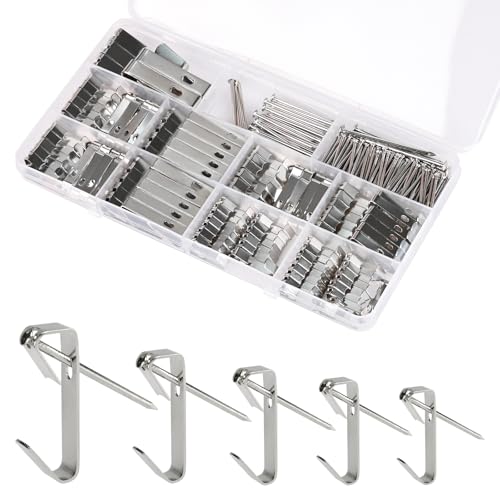 Image of Picture Hanging Hooks 237 Pieces,10LB 20LB 30LB 50LB 100LB Picture Hangers ,Nails Hanging Kit, Metal Picture Hangers for Drywall Wooden Wall,Silver