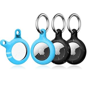 YOSH Airtag Holder, Airtag Keyring [Twist Lock Design] 4 Pack, TPU & Hard PC Airtag Case [Fit Tightly], Larger Metal Spring Keychain for Car Keys, Bags, Accessories for Apple AirTag Black & Blue