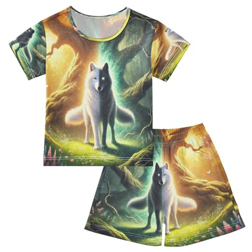 Dual Tone Wolf Pajama Set Short Sleeve Sleepwear Soft Pajamas Shorts Sets Cotton PJS 5Y