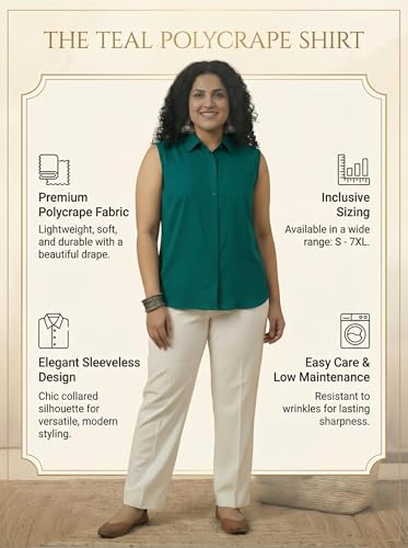 Image of Women Plus Size Sleeveless Button Down Shirt Polyester Formal Office Casual Wear Classic Fit Professional Shirt