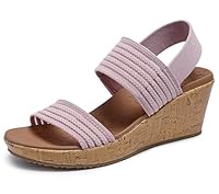 Skechers Women's BEVERLEE - SHEER LUCK knit mesh slingback wedge, Pink 5M