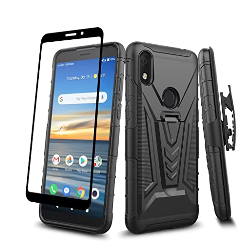 Case for Jitterbug Smart 3 / Lively Smart Phone Case with Tempered Glass Screen Protector Hybrid Cover with Kickstand Belt Clip Holster - Black