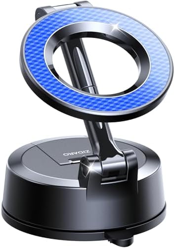 Vacuum Magnetic Car Phone Holder for Magsafe, Suction Cup Phone Holders for Your Car Dashboard/Windshield, 360°Adjustable Foldable Car Mount for iPhone 17 Pro Max 16 15 14 13 12 Series