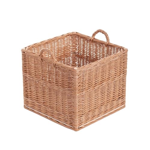 e-wicker24 Panier en osier, corbeille,box carré, boite de rangement, panier à bûches en osier, panier de rangement (Panier carré)