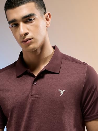 Image of TECHNOSPORT Men Polyester Self Design Polo Neck Half Sleeve T-Shirt with UPF50+, Double Cool for Gym, Sports and Regular Use
