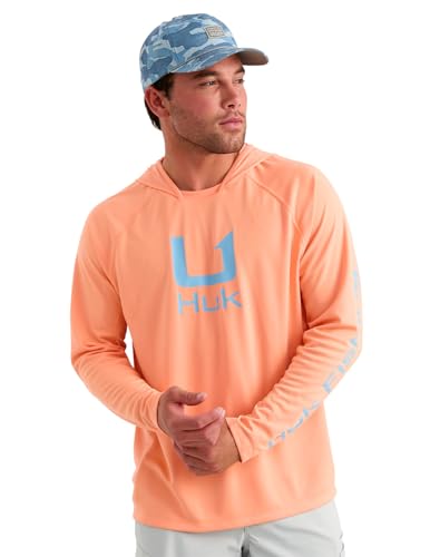 HUK Men's Standard Icon Hoodie, Hooded Fishing Shirt with Sun Protection, Coral Reef
