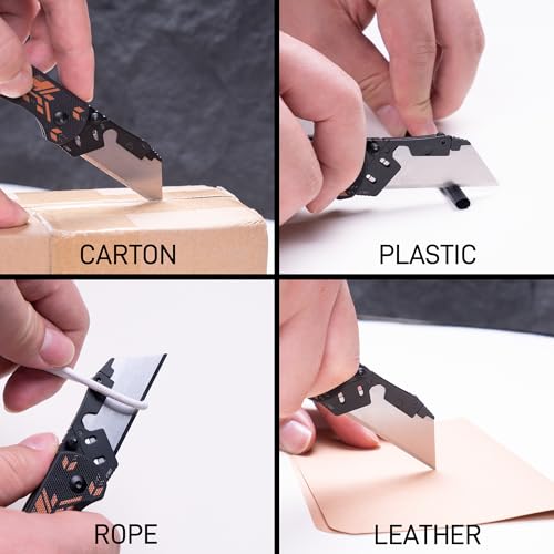 Image of CJRB Boxer EDC Folding Utility Knife, Small Pocket Knife with G10 Handle, Includes 10PCS Total Blades(J1967 Mech Black)