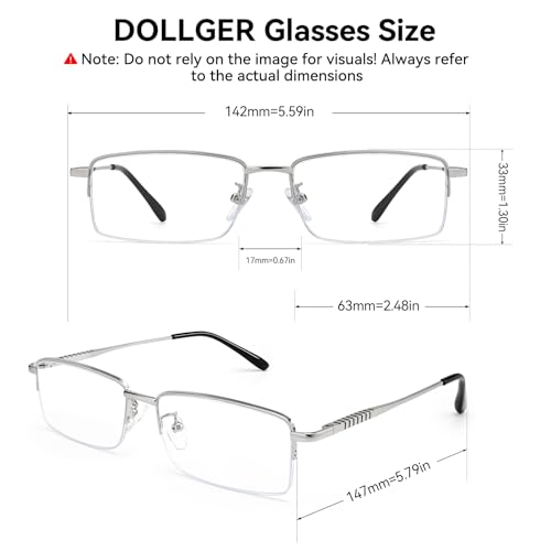 Image of Dollger Rectangle Blue Light Glasses for Men Metal Anti Bluelight Blocking Glasses for Computer Fashion Eyeglasses Small Half