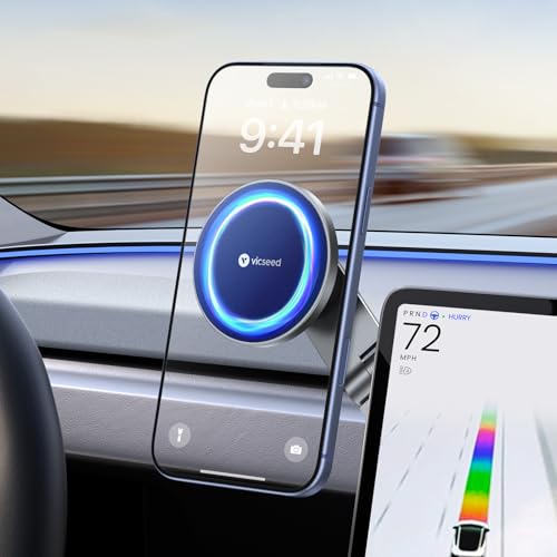 Image of VICSEED Tesla Phone Mount【Strongest Magnet Power】 Foldable Hidden Tesla Phone Holder Fit for All Phones, Tesla Model 3 /Y /Cybertruck Accessories, Tesla Model 3 Model Y for MagSafe Car Mount - Blue