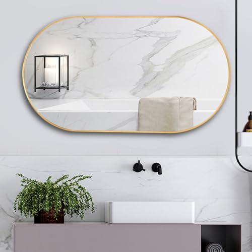 Miroir mural ovale doré 40x80 cm format pilule pour une décoration moderne - 2